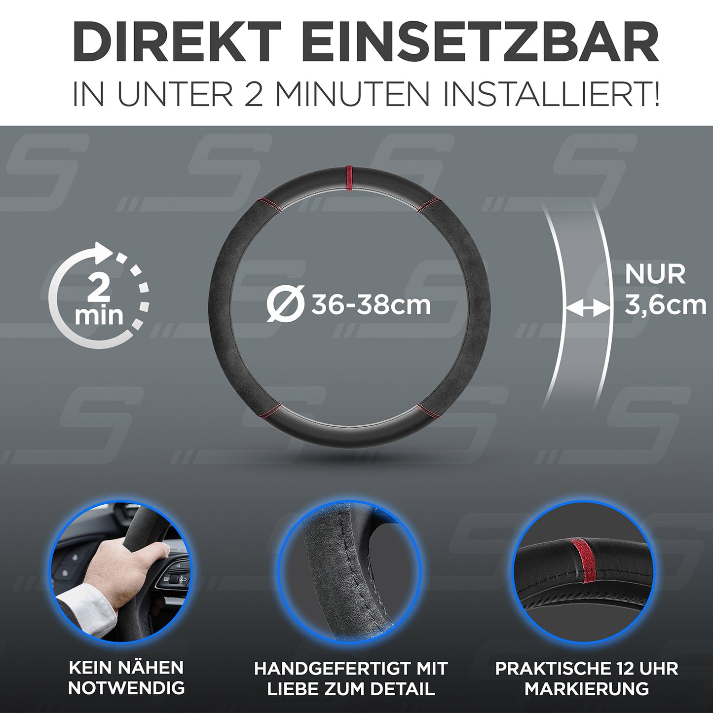 S-Tetic® Premium Lenkradbezug | Alcantara + Nappaleder | mit roter 12-Uhr-Markierung