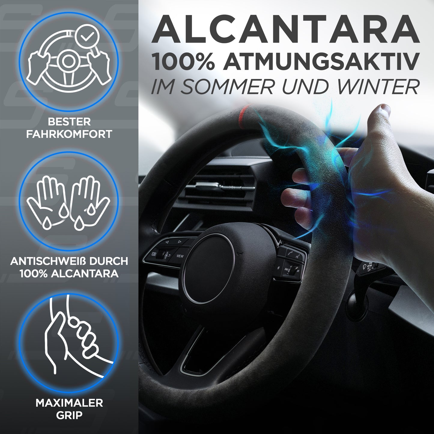 S-Tetic® Premium Alcantara Lenkradbezug mit roter 12-Uhr-Markierung