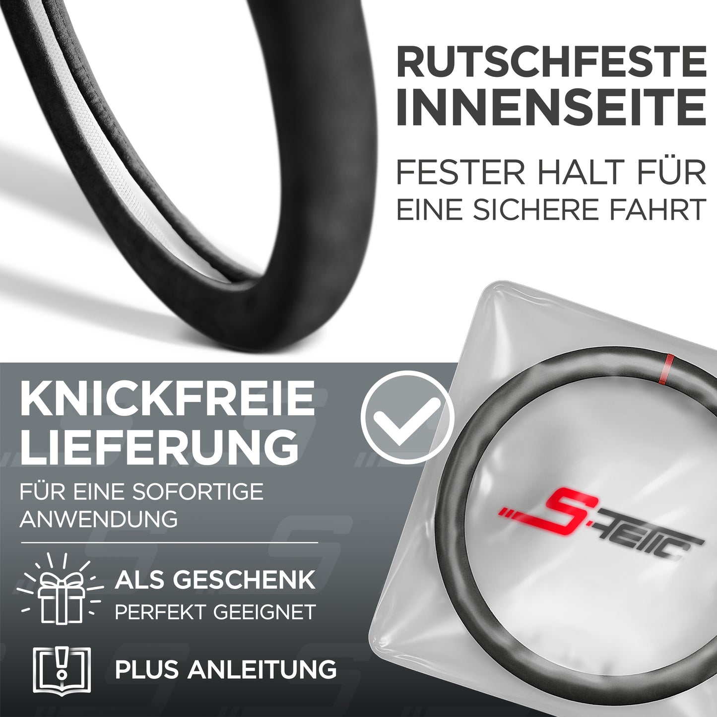 S-Tetic® Premium Alcantara Lenkradbezug mit roter 12-Uhr-Markierung