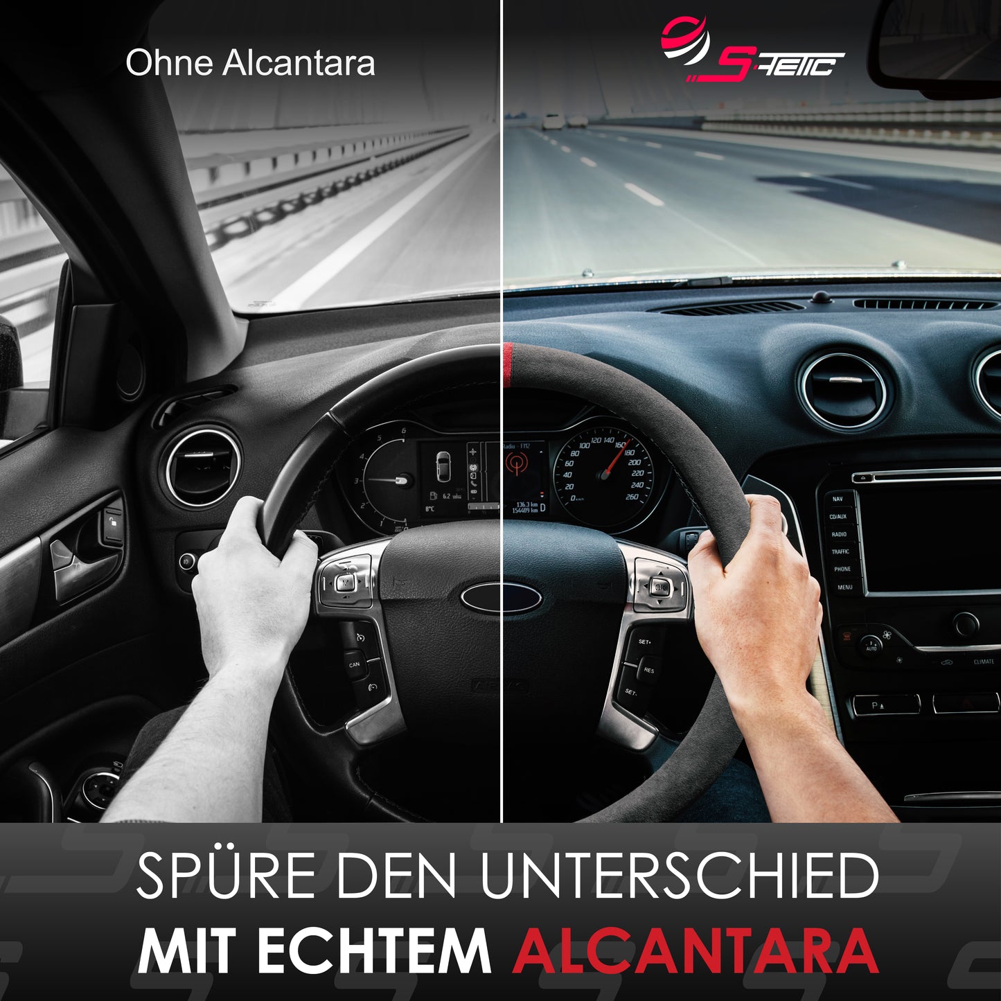 S-Tetic® Premium Alcantara Lenkradbezug mit roter 12-Uhr-Markierung