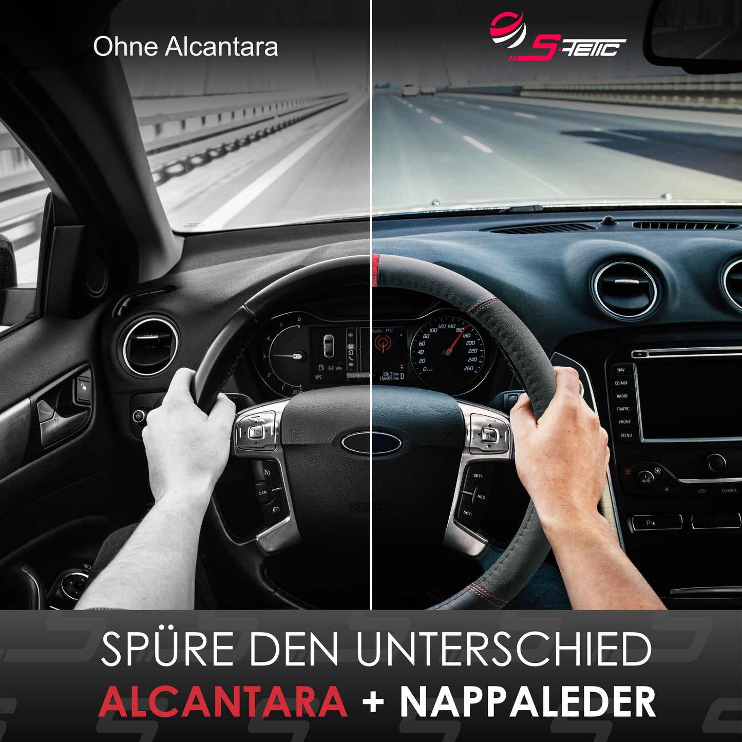 S-Tetic® Premium Lenkradbezug | Alcantara + Nappaleder | mit roter 12-Uhr-Markierung