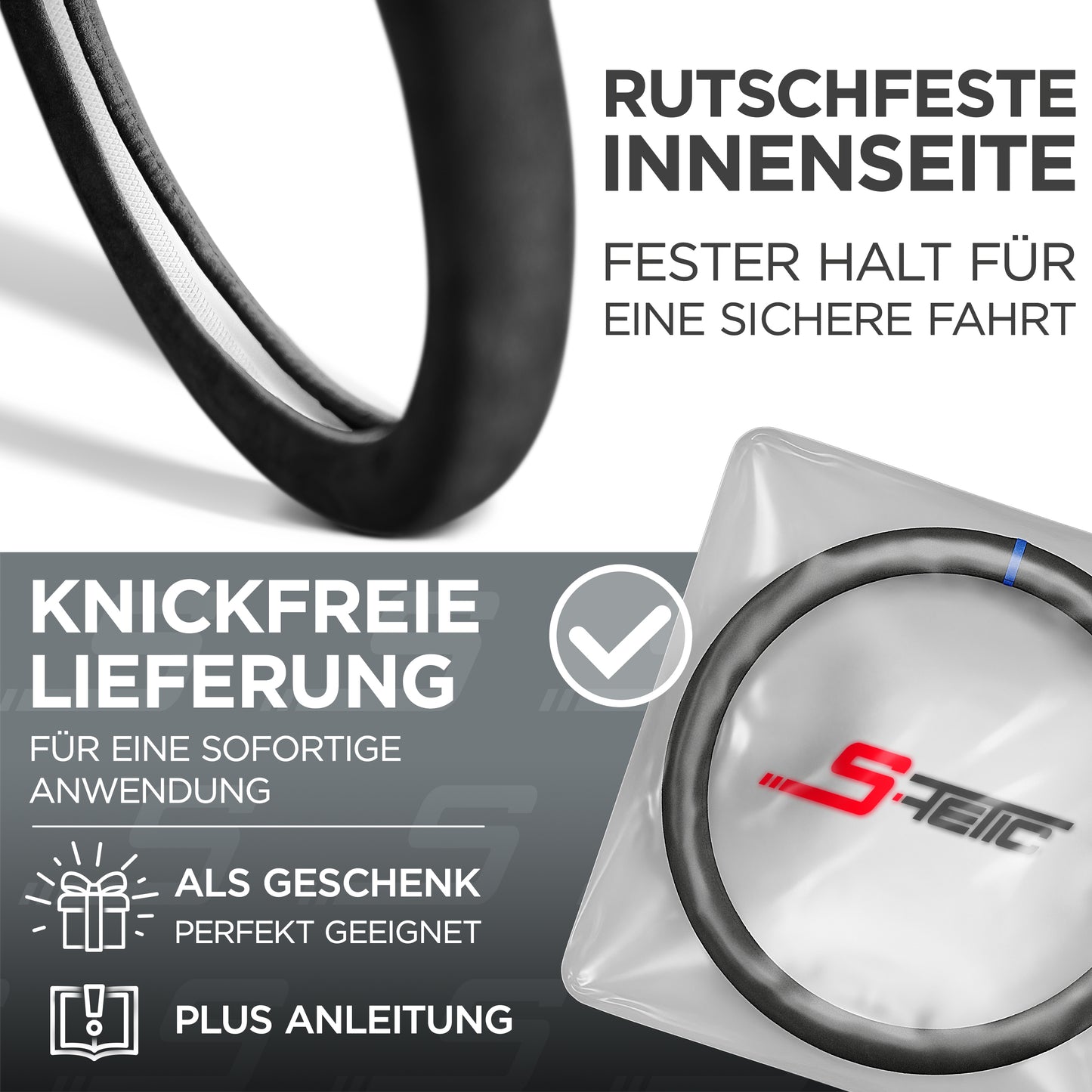 S-Tetic® Premium Alcantara Lenkradbezug mit blauer 12-Uhr-Markierung