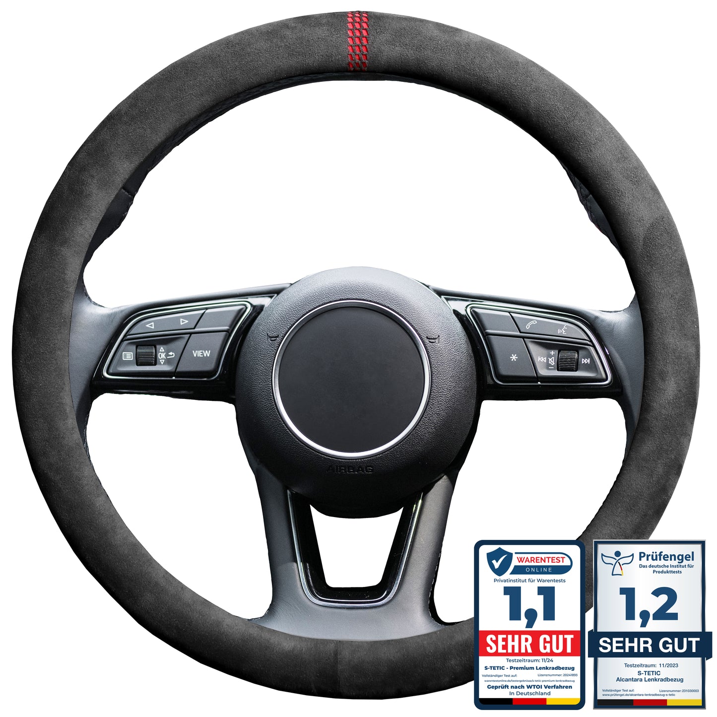 S-Tetic® Premium Alcantara Lenkradbezug | Racing Red | Rote 12-Uhr Markierung