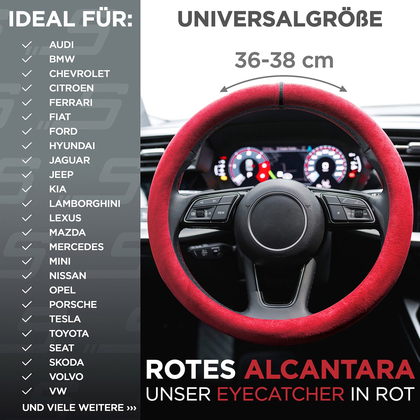 PREMIUM Roter Alcantara® Bezug mit schwarzer 12-Uhr-Markierung