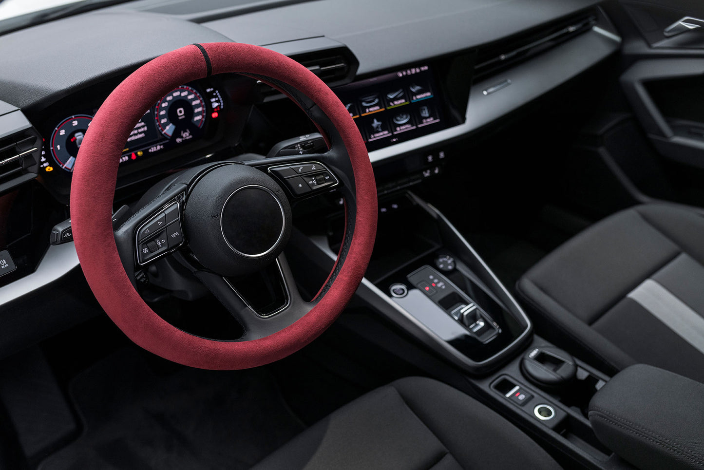 PREMIUM Roter Alcantara® Bezug mit schwarzer 12-Uhr-Markierung