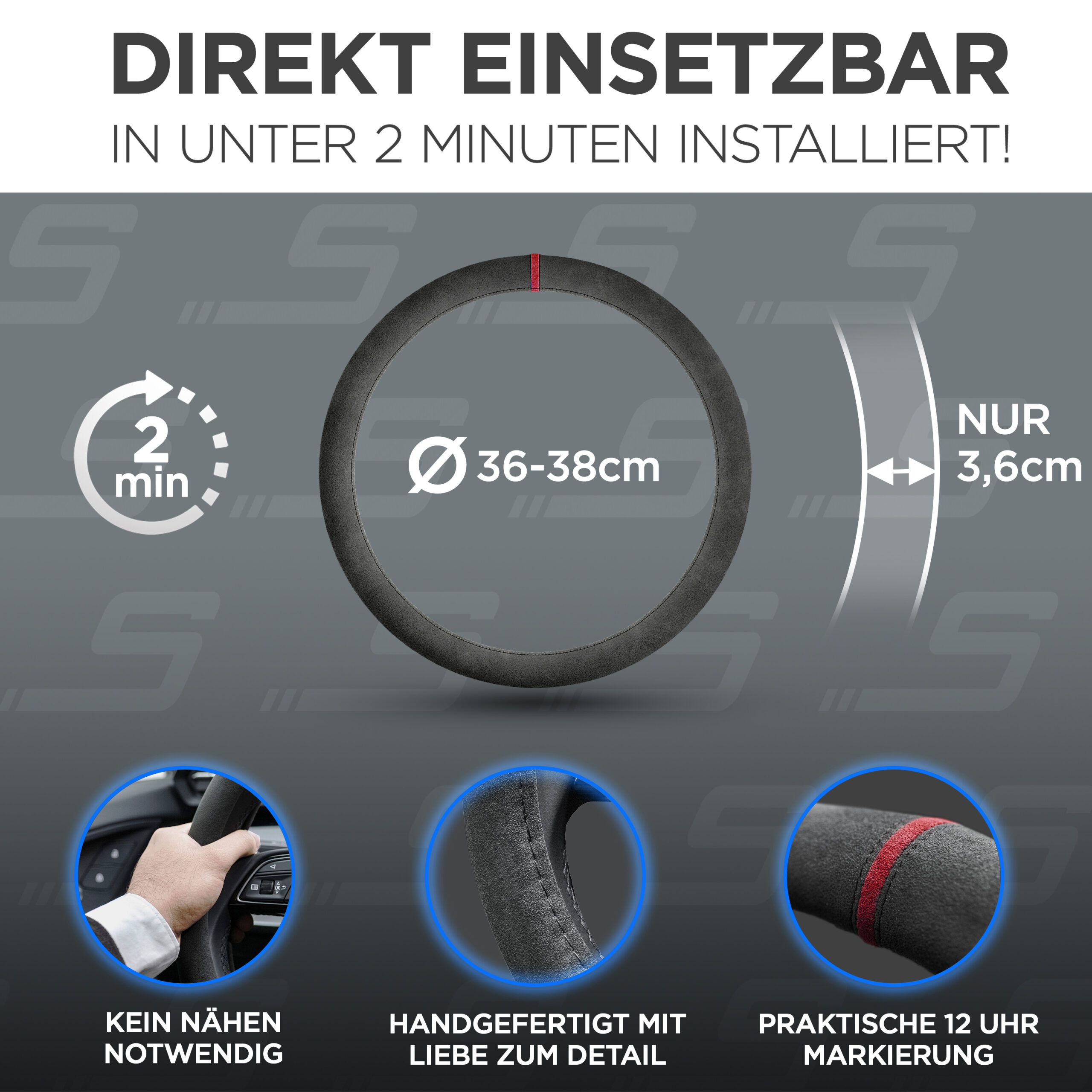 S-Tetic® Alcantara Lenkradbezug mit roter 12-Uhr-Markierung – Bild 3