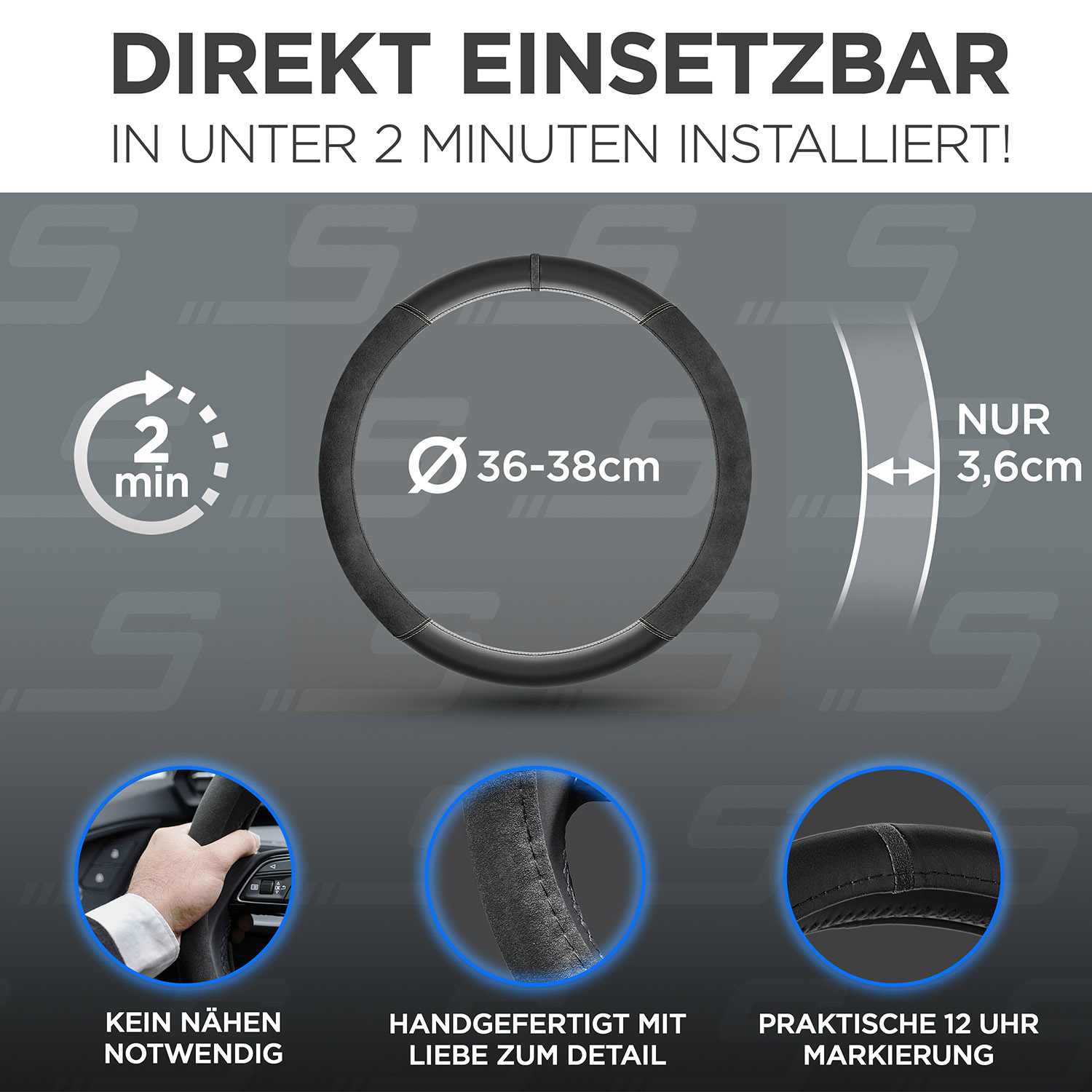 S-Tetic® Lenkradbezug | Alcantara + Nappaleder | Schwarze 12-Uhr-Markierung – Bild 3