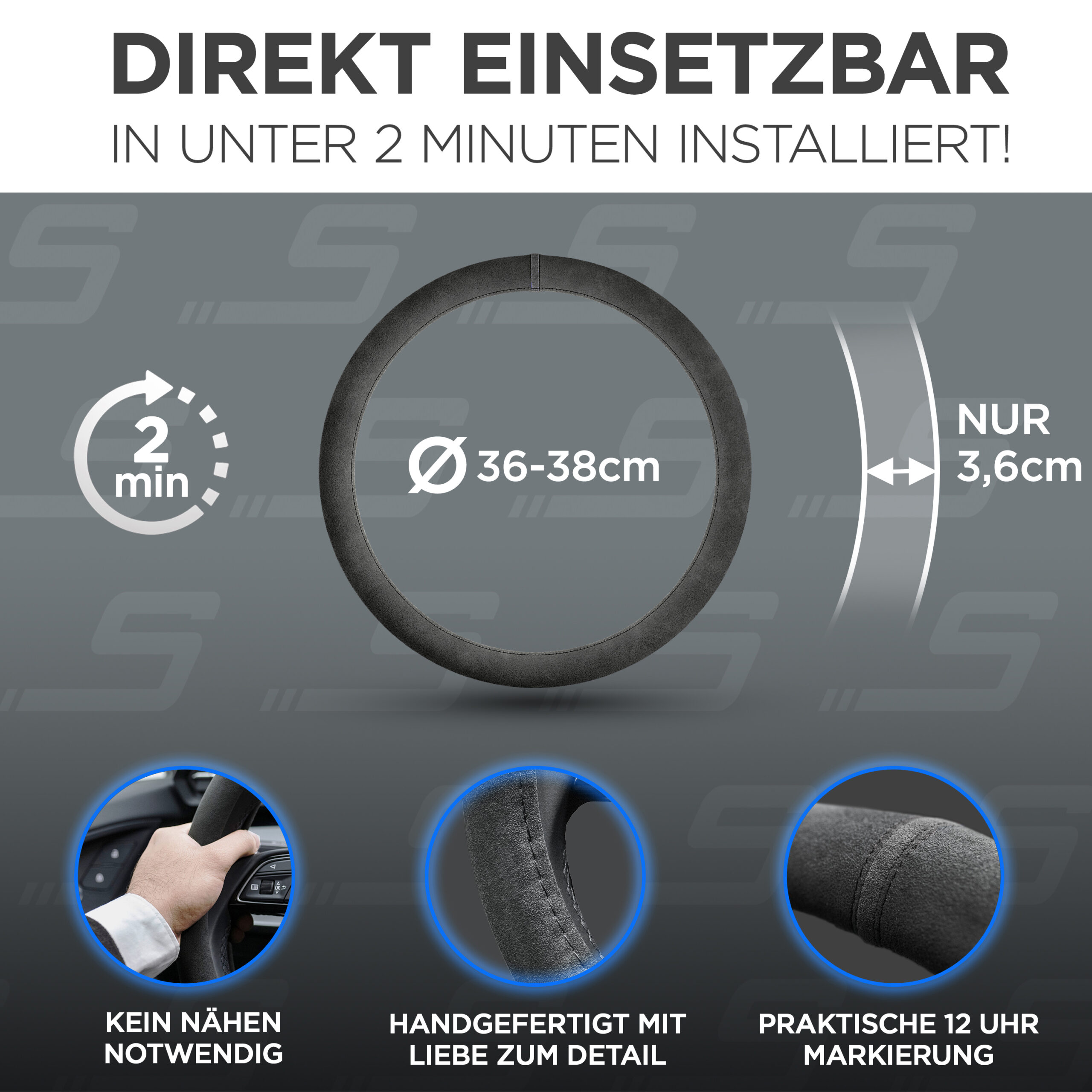 S-Tetic® Alcantara Lenkradbezug mit schwarzer 12-Uhr-Markierung – Bild 3